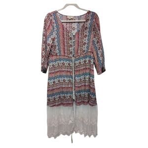 Kori America Kimono Duster Cover Up Lace Boho Cottagecore Fairycore Size Small